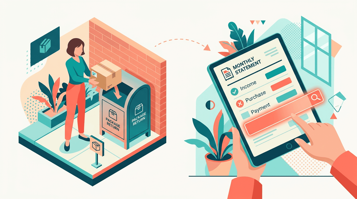 Customer returning merchandise and checking statement